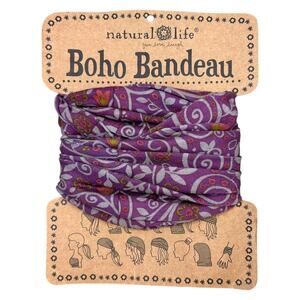 NWT Natural Life Full Boho Bandeau Headband Scarf Hair Wrap Purple Floral Top
